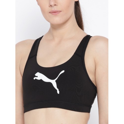 Puma Black Solid Non-Padded PWRSHAPE Forever - Logo Sports Bra