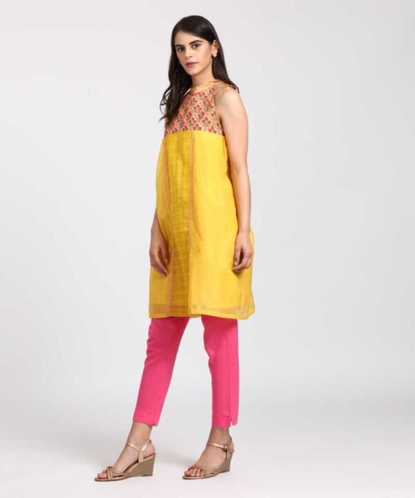 Rangriti  Women Embroidered Polycotton Flared Kurta  (Yellow)