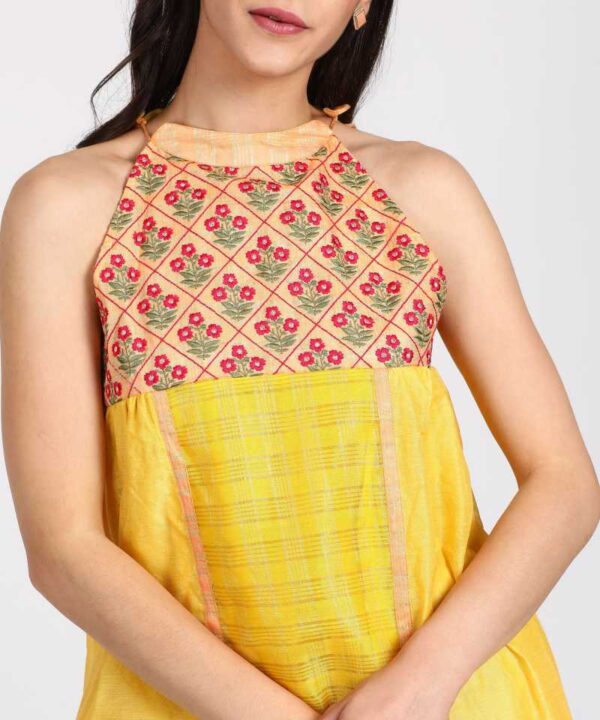 Rangriti  Women Embroidered Polycotton Flared Kurta  (Yellow)