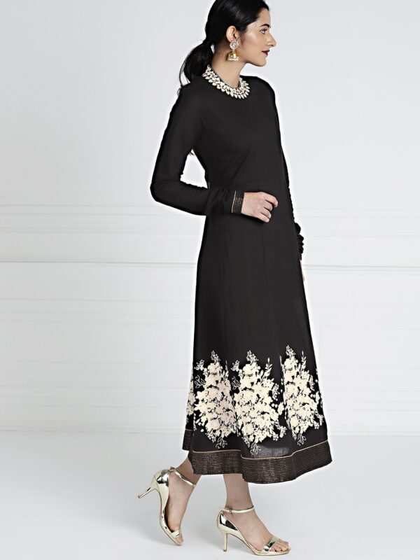 all about you Women Black Self Design A-Line Cotton Kurta