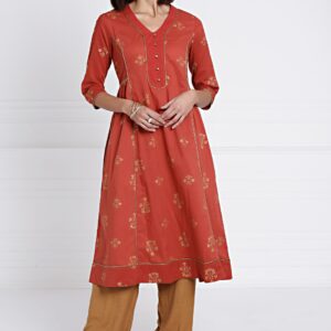 all about you Women Rust Red Printed A-Line Kurta