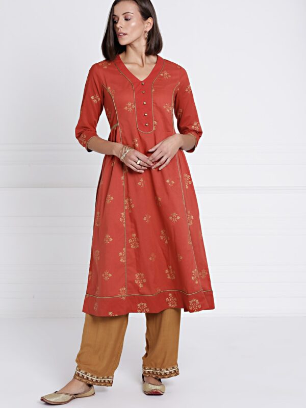 all about you Women Rust Red Printed A-Line Kurta