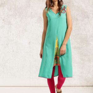 Anouk Women Green Solid A-Line Kurta