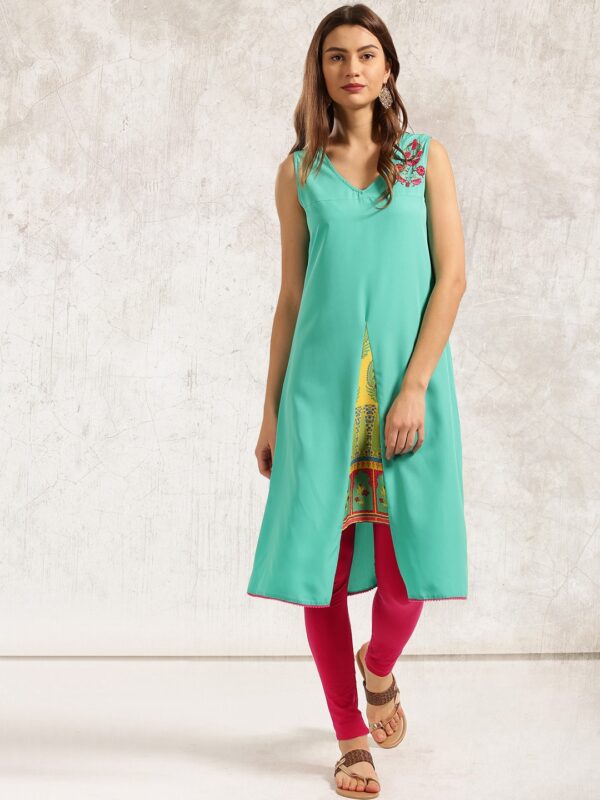 Anouk Women Green Solid A-Line Kurta