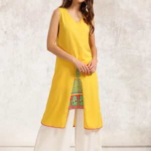 Anouk Women Yellow Solid A-Line Kurta