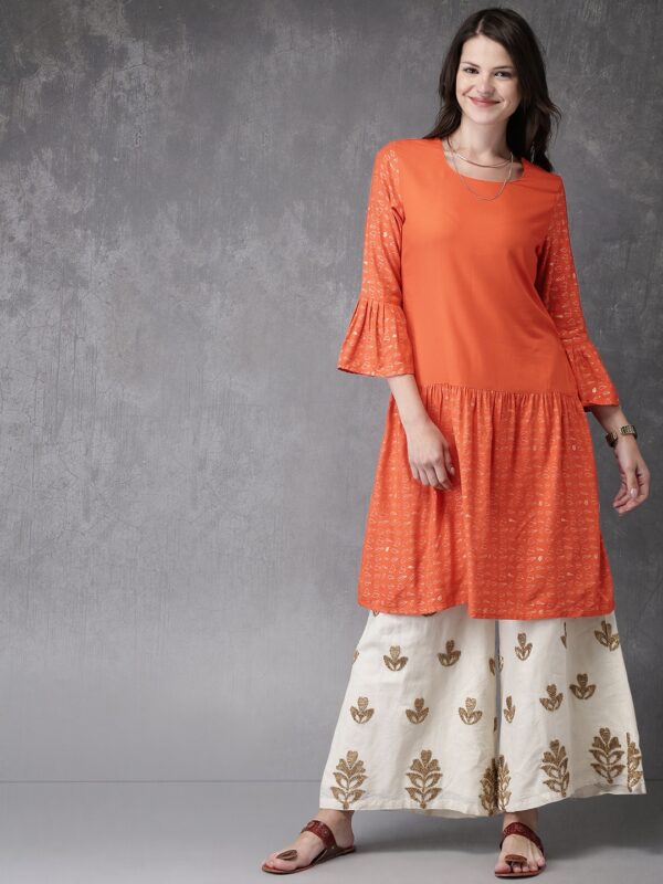 Anouk Women Orange Printed A-Line Kurta