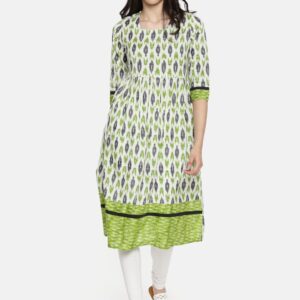 Anouk Women Off-White  Green Printed A-Line Kurta