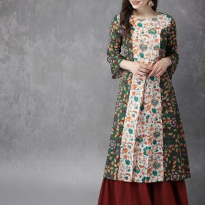 Anouk Women Green Printed A-Line Kurta