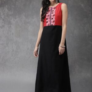 Anouk Women Red  Black Printed A-Line Kurta