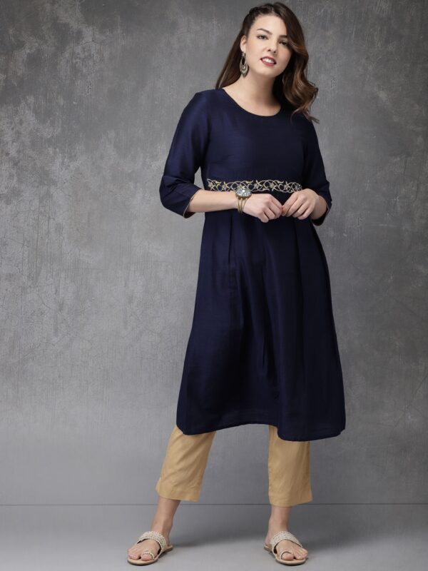 Anouk Women Navy Solid A-Line Kurta