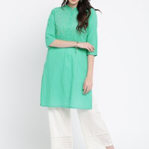 Anouk Women Sea Green Embroidered Straight Kurta