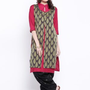 Anouk Magenta Layered A-Line Kurta