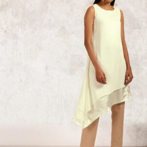 Anouk Women Off-white Solid Asymmetric Hemline A-Line Kurta