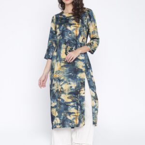 Anouk Women Navy Printed A-Line Kurta