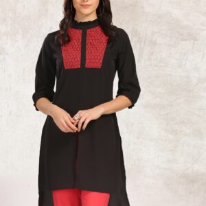 Anouk Women Black Solid Straight Kurta