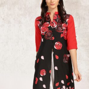 Anouk Women Black  Red Printed Straight Kurta