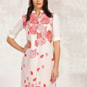 Anouk Women Off-White  Red Floral Printed A-Line Kurta