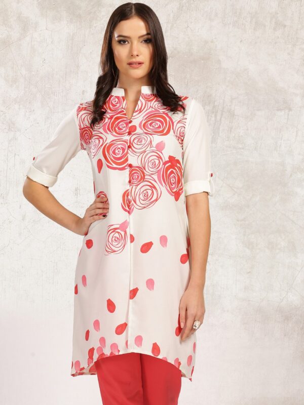 Anouk Women Off-White  Red Floral Printed A-Line Kurta