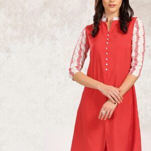 Anouk Women Red Solid A-Line Kurta