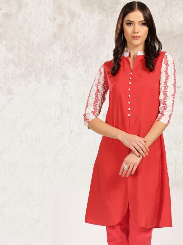 Anouk Women Red Solid A-Line Kurta