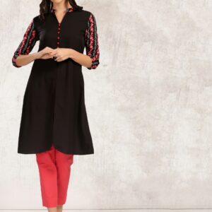 Anouk Women Black Solid A-Line Kurta