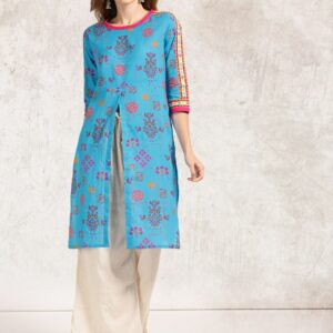 Anouk Women Blue Printed Straight Kurta