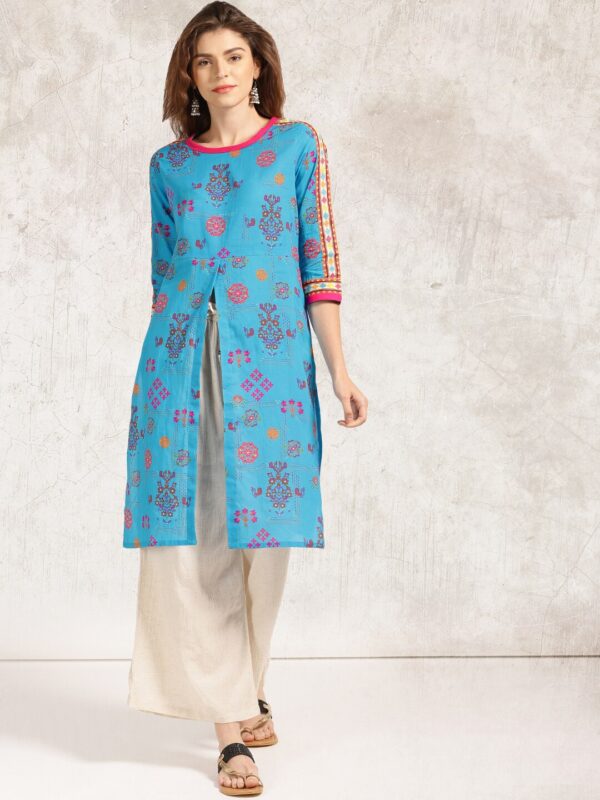 Anouk Women Blue Printed Straight Kurta