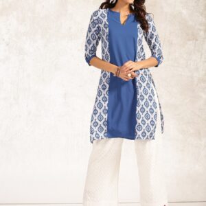 Anouk Women Blue  White Printed Straight Kurta