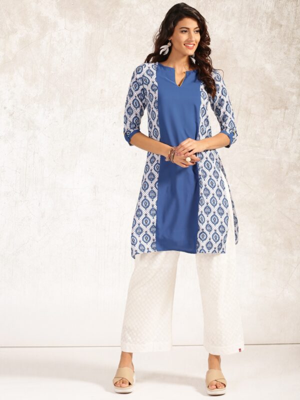 Anouk Women Blue  White Printed Straight Kurta