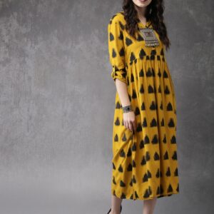 Anouk Women Mustard Printed A-line Fusion Kurta