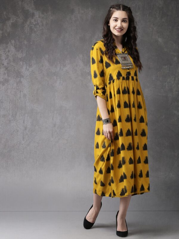 Anouk Women Mustard Printed A-line Fusion Kurta