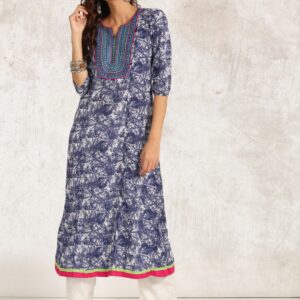 Anouk Women Blue  White Printed A-Line Kurta