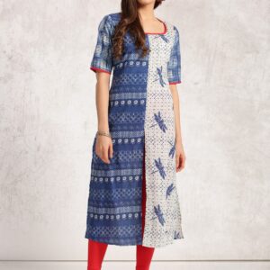 Anouk Women Blue  Off-White Quirky Printed A-Line Kurta