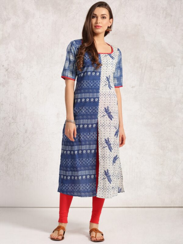 Anouk Women Blue  Off-White Quirky Printed A-Line Kurta