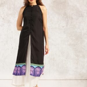 Anouk Women Black Solid Straight Kurta