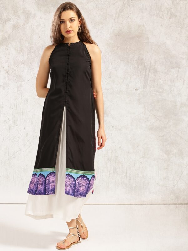 Anouk Women Black Solid Straight Kurta