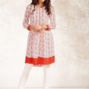 Anouk Women White  Orange Printed A-Line Kurta