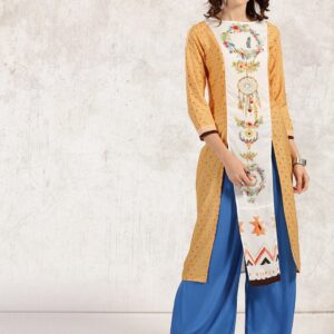 Anouk Women Mustard Printed Straight Kurta