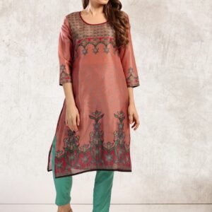 Anouk Women Rust Brown Printed Straight Kurta