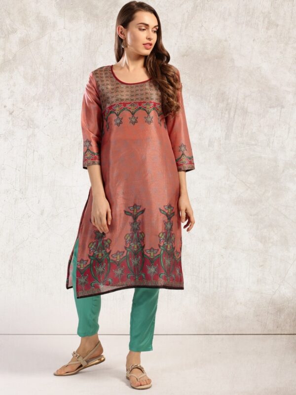 Anouk Women Rust Brown Printed Straight Kurta