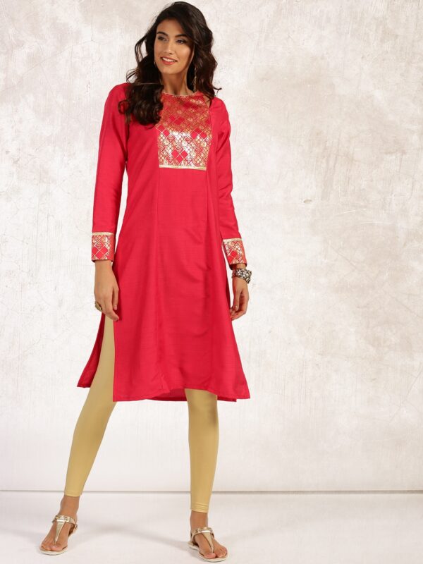 Anouk Women Red Yoke Printed Straight Kurta