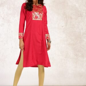 Anouk Women Red Yoke Printed Straight Kurta