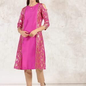 Anouk Women Pink Cold-Shoulder Printed A-Line Kurta