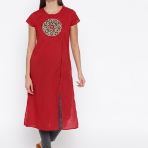 Anouk Women Red Yoke Design Straight Kurta