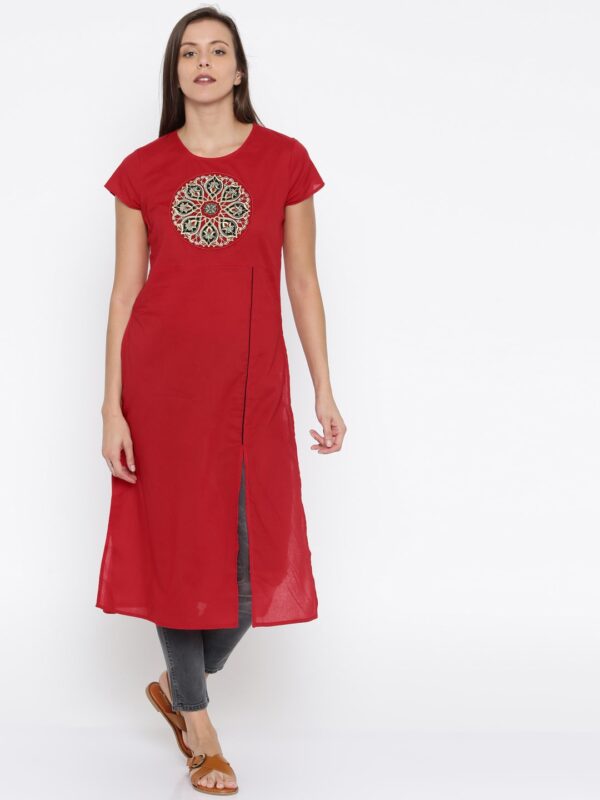 Anouk Women Red Yoke Design Straight Kurta