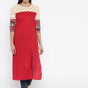 Anouk Women Red  Cream-Coloured Printed Straight Kurta