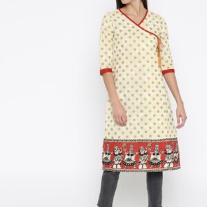 Anouk Women Beige  Red Printed A-Line Kurta