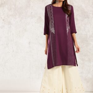 Anouk Women Burgundy Printed Straight Kurta