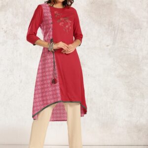 Anouk Women Pink  Red Printed High-Low Hem A-Line Kurta