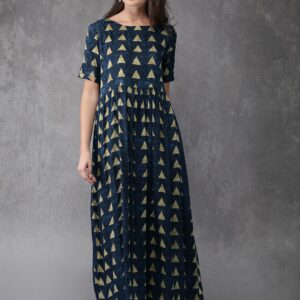 Anouk Women Navy Blue Printed A-Line Kurta